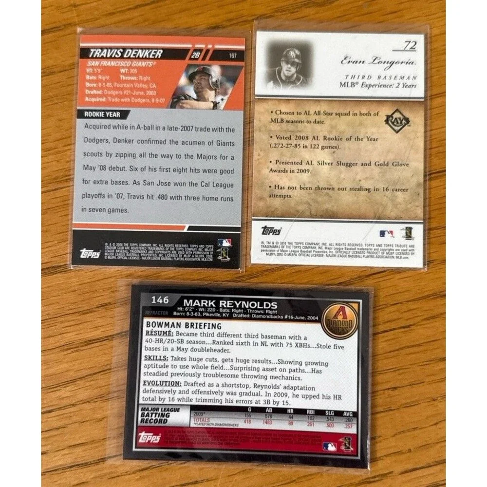 Baseball Card 3-Card Lot 2008 Stadium Club Certified Auto Longoria Reynolds